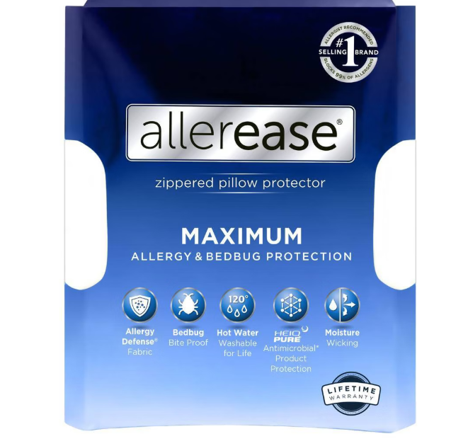 King Maximum Bed Bug and Allergy Protection Pillow Protector White - AllerEase: Hypoallergenic, Zippered, Moisture-Wicking Fabric