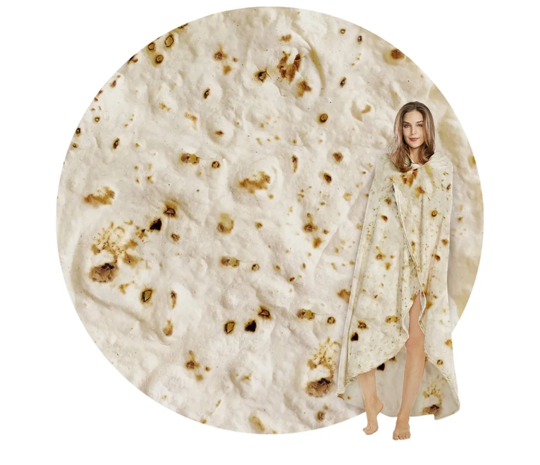 SeaRoomy Burritos Tortilla Throw Blanket, Tortilla Wrap Blanket, Novelty Funny Tortillas Round Blanket Giant Tortillas Round Soft Blankets for Adults and Kids (Beige, 60 inches)