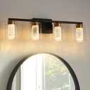 EMONG 4-Light Black&Gold Bathroom Light Fixtures,Dimmable 5CCT LED Vanity Lights with Clear Glass,2700K-6500K Adjustable Crystal Bubble Black Bathroom Vanity Light Over Mirror for Hallway