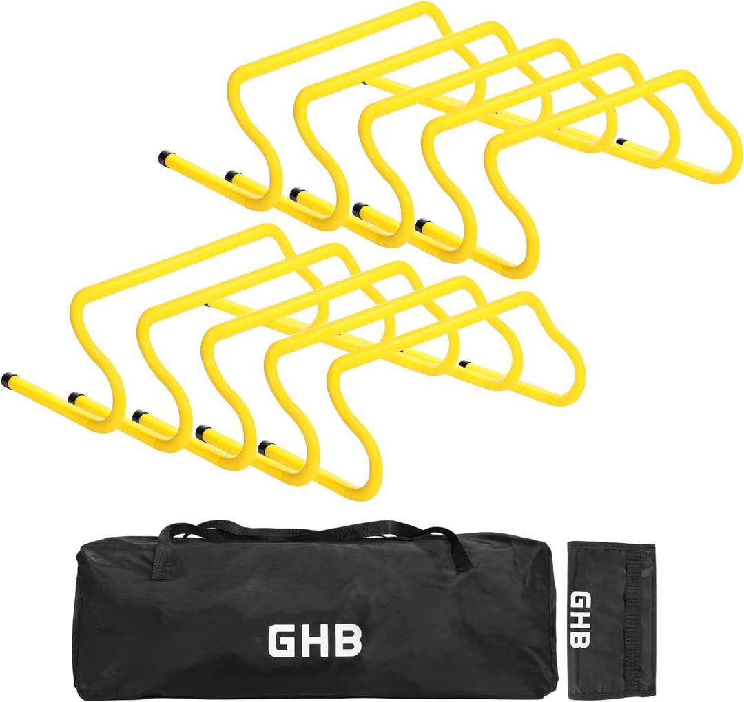 GHB Agility Hurdles 8" Speed Agility Training Hurdles, Detachable Sturdy Hurdles Training Equipment Set with Carry Bag for Kids, Athletes, Soccer, Basketball (10 Pack-Yellow)