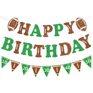 3pcs Football Happy Birthday Banner - Glitter Sports Team Theme Party Decorations, Large Yard Porch Sign with Letters, Reusable Indoor Outdoor Paper Decor