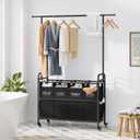 Tajsoon Laundry Sorter Cart with Hanging Clothes Rack, 4 Butler Sorter Basket Organizer, Laundry Hamper Cart with Heavy Duty Rolling Lockable Wheels, Black
