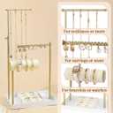 Jenseits Jewelry Organizer Stand with Ring Holder - 3-Tier Gold Jewelry Holder Tower with Velvet Tray, Necklace Holder, Bracelet & Earring Display Stand for Women, Gift for Her