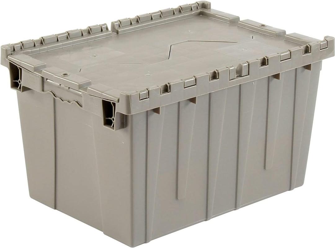 Global Industrial Plastic Attached Lid Shipping & Storage Tote 21-7/8""x15-1/4""x12-7/8"" Gray - 1 Each