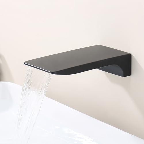 SevenGelok Waterfall Tub Spout Black Tub Spout for Bathtub Faucet SUS304 Stainless Steel & Solid Brass Bathroom Tub Faucet Replacement High Flow Shower Spout Matte Black Tub Spout Wall Mount, TS4-BK