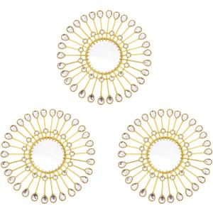 Gold Mirrors - Sunburst Valentine Wall Art, Decorative Round Mirrors for Valentine Bedroom, Living Room, Bathroom, Kitchen, Entryway, Hallway - Set of 3