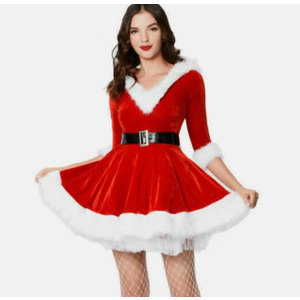 Women's Santa Claus Costume Mrs Christmas Fancy Dress with Belt Xmas Outfit