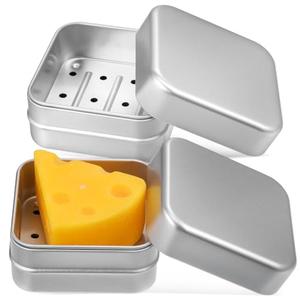 Amosfun 2pcs Aluminum Travel Soap Case Container with Lid: Portable Self-Draining Square Holder Soap Box 3 x 3 x 1.5 Inch for Camping Gym and Travel