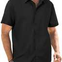 HOTake Men's Casual Linen Shirts Short Sleeve Button Down Summer Beach Vacation Wedding Shirts, Size: XXL