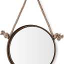 Danya B. SE2231 Rustic Wall Decor – Iron Framed Round Mirror with Hanging Rope - Metal 15-inch Accent Mirror – Dark Brown