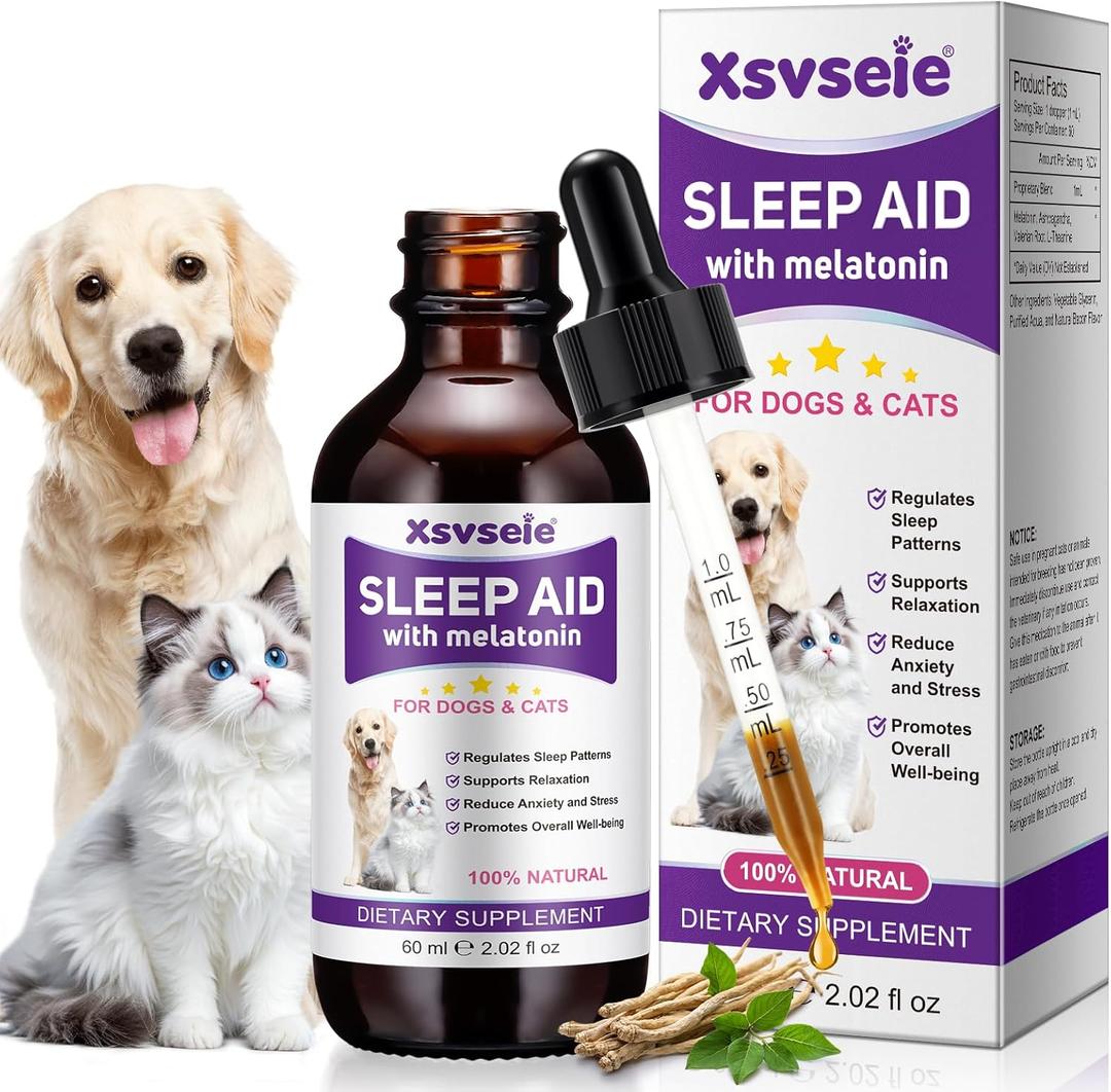 Melatonin for Pets, Melatonin for Dogs, Sleep Aid for Dogs, Melatonins for Cats, Support Aanxiety & Stress Relief, Promotes Relaxation and Deep Sleep, 2Oz Chicken Flavor