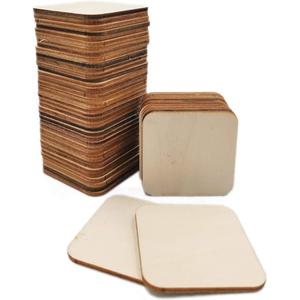 50 Pcs Unfinished Wood Pieces, Natural Blank 4 X 4 Inch Wood Squares, Wooden Square Cutouts Tiles for DIY Crafts Painting, Coasters Engraving, Home Decorations
