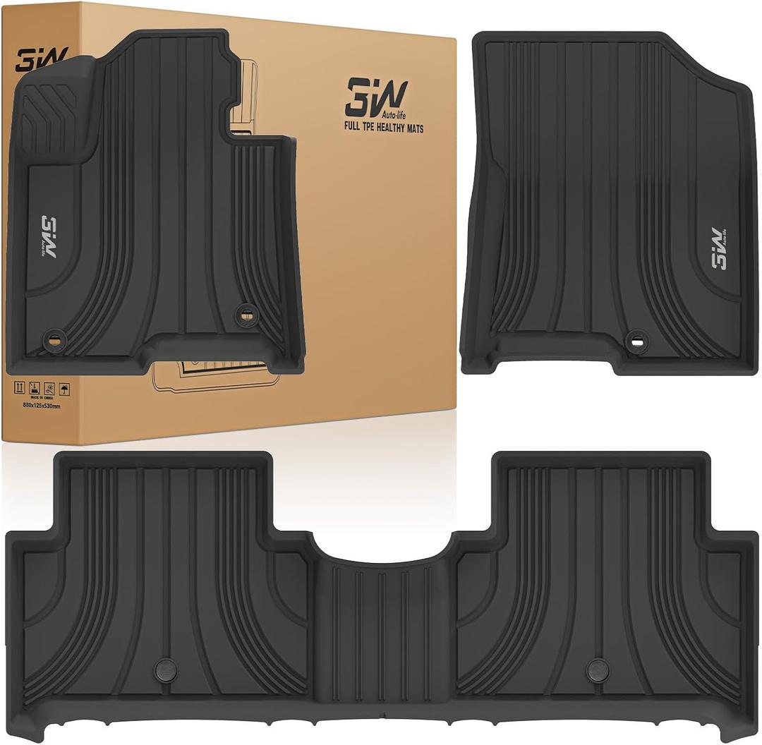 3W Floor Mats for Kia Sorento 2025 2024 2023 2022 2021 (Only for Hybrid) All Weather Protection TPE Anti-Slip Automotive Full Set Floor Liners Custom Accessories - Black
