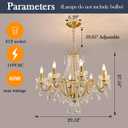 YYJLX Modern Crystal Chandelier 8 Light Candle Ceiling Chandelier Vintage Gold Pendant Light Fixture for Dining Room Living Room Foyer Kitchen Bedroom