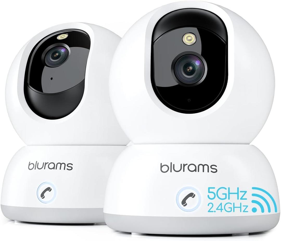 Blurams 5G Indoor Camera, 2K Nanny Cam, 360 PTZ Pet Camera with Phone App, One-Touch Call, Color/IR Night Vision, Dual-Band Wi-Fi, Motion Tracking, Compatible with Alexa (2Pack)