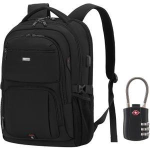 DUSLANG 17 Inch Laptop Backpack for Travel Water Resistant College Backpack for Men Women Laptop Bag with USB Charging Port with Black Lock,Black