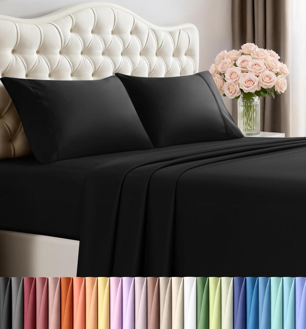 Utopia Bedding Queen Sheet Set  4 Piece Bed Sheets for Queen Size Bed, Soft and Breathable Microfiber, Includes 1 Fitted Sheet, 1 Flat Sheet and 2 Pillowcases (Black)
