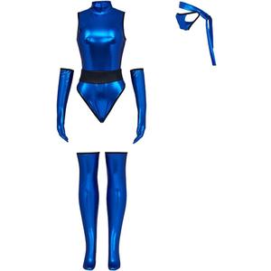 RocailleCos Mortal MK Kitana Cosplay Costume Female Sexy Blue Jumpsuit Kombat Suit with Mask Ninja Fighter Outfit, Medium