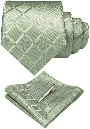 Pack Of 2 JEMYGINS Solid Color Mens Plaid Tie and Pocket Square with Tie Clip Sets