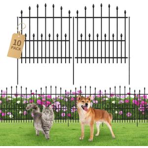 Decorative Garden Fence - 26in(H) x 24.16Ft(L) Heavy Duty Metal Animal Barrier Border Fencing No Dig Rustproof for Rabbit Dog, Outdoor Decor for Yard & Patio Flower Bed (10 Panels + 11 Stakes)