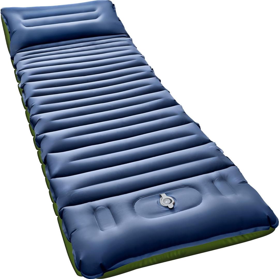 Sleeping Pad for Camping, 5 Inch Extra Thick Camping Sleeping Pad with Pillow Built-in Foot Pump, Lightweight Inflatable Sleeping Mat, Backpacking, Hiking, Tent (Single, Blue)