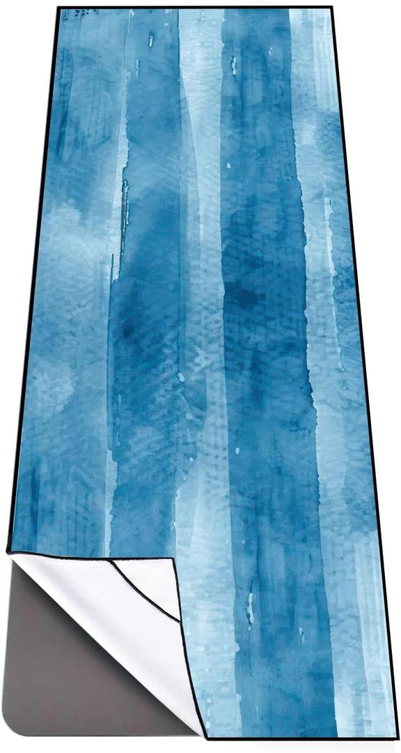 QiyI Yoga Mat Towel with Corner Pockets, Non Slip Sweat Absorbent Hot Yoga Towels, Soft Yoga Blankets with Travel Bag, Skidless Mat Cover for Workout, Gym, Fitness - 70"x26", Blue Tie Dye