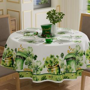 XCHI Green Hats Shamrock Coins St. Patrick's Day Tablecloth Round Table Cloth Washable Table Covers for Indoor Outdoor Dining Home Party Decorations 70x70 Inch