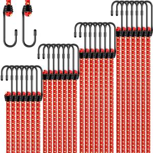 28 Pcs Bungee Cords with Hooks Heavy Duty Elastic Bungee Straps Outdoor Cord for Camping, Tent, Kayaking, Garage Storage(Bright Orange,18",24",32", 40")