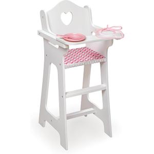 Badger Basket Chevron Doll High Chair with Plate, Bib, and Spoon  Ideal for Feeding 18-Inch Dolls in White and Pink