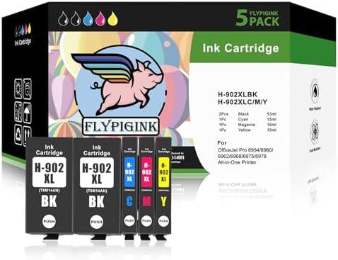FlyPigInk 902xl Ink Cartridges for HP Printers OfficeJet Pro 6954 6960 6962 6968 6975 6978 (Black and Color, 5 Pack)