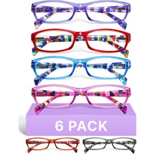 Gaoye 3.25 Reading Glasses for Women, 6 pack Fashion Readers for Women Men Spring Hinge Eye Glasses, Blue Light Reading Glasses