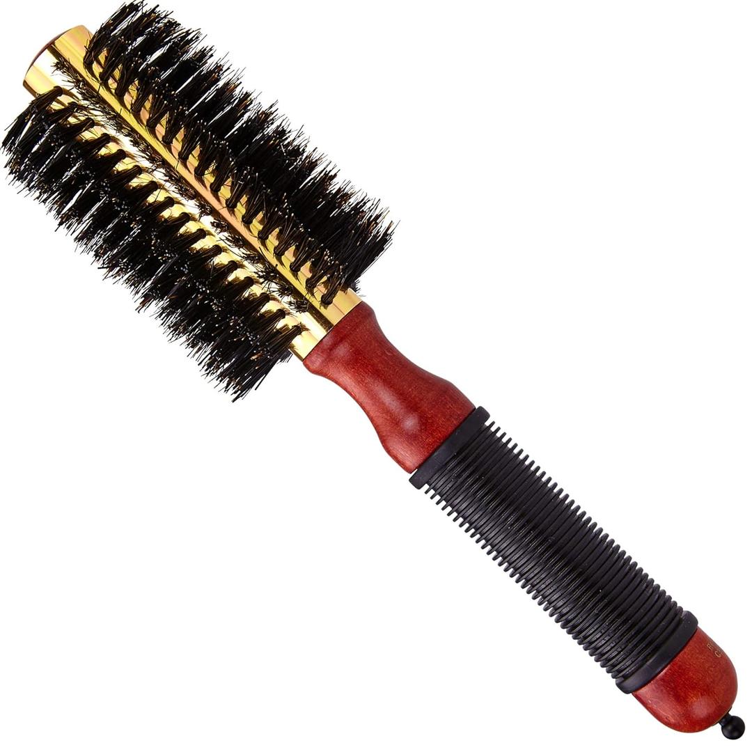 2pcs Small Round Blow Dry Brush - Boar Bristle, Thermal Metal Barrel, Professional Anti-Static Roller Hair Brush for Styling and Blow Drying - Bonus Sectioning Pick - 12 Row, 2.5 - By Cantor