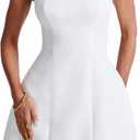 LuFeng Women's Square Neck Cap Sleeve Fully Lined Mini Dress Zipper A Line Party Club Dresses (Medium, White)