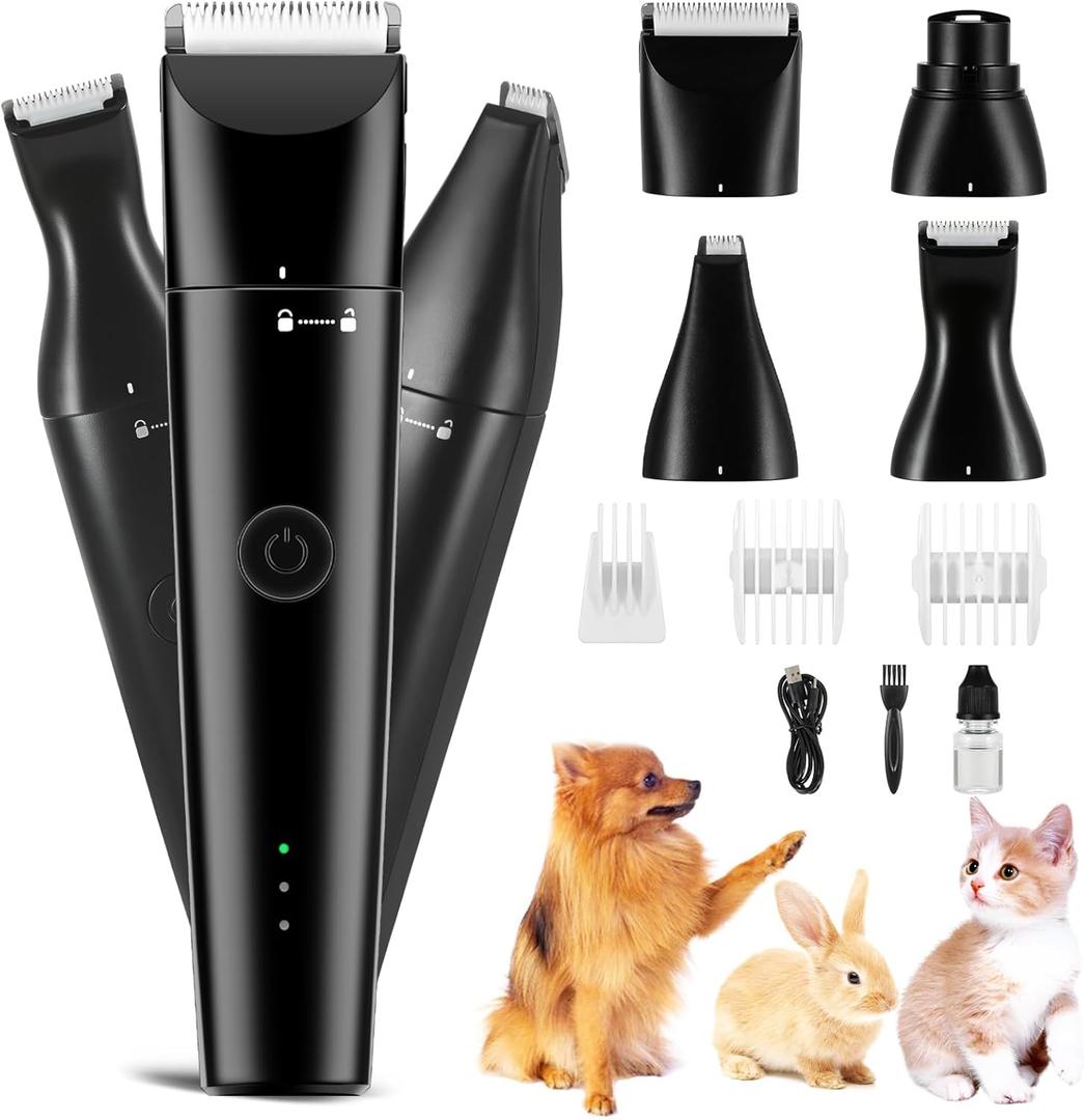 4 in 1 Dog Grooming Kit with USB-C Charging, Paw Trimmer for Small Dogs, Cats, Pet Hair Clippers Dog Nail Grinder, Cordless Hair Trimmer with 2 Speed Modes