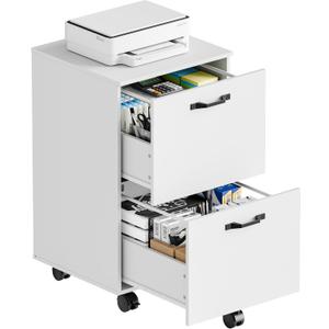 DUMOS 2 Drawer Filing Cabinet, Rolling Under Desk Storage, White, 16.5''W x 15.7''D x27.6''H