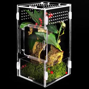 Acrylic Jumping Spider Enclosure, 4 * 4 * 8 Inch Small Ventilated Reptile Terrarium with Front and Top Opening Door for Tarantula, Insects, Frogs, Praying Mantis, Snails