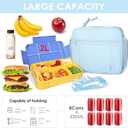 NOL Kids Lunch Bag - Kids 3+ Reusable Insulated Lunch Box with Zipper Closure Buckle Handle Adjustable Long Shoulder Strap, Easy-Clean Waterproof Fabric, Children Lunch Tote Bag for School -Light blue