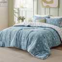 Bedsure Full Comforter Set - Mineral Blue Bed Set, 3 Pieces Cute Floral Bedding, 1 Soft Reversible Botanical Flowers Comforter and 2 Pillow Shams