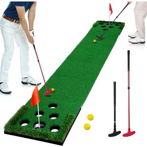 Golf Pong Putting Green Indoor Outdoor Golf Game Set with 2 Putters 2 Golf Balls 2 Golf Cups & Flags Backyard Party Practice Putting Mat for Young Adults Fathers & Golfers (118x20")
