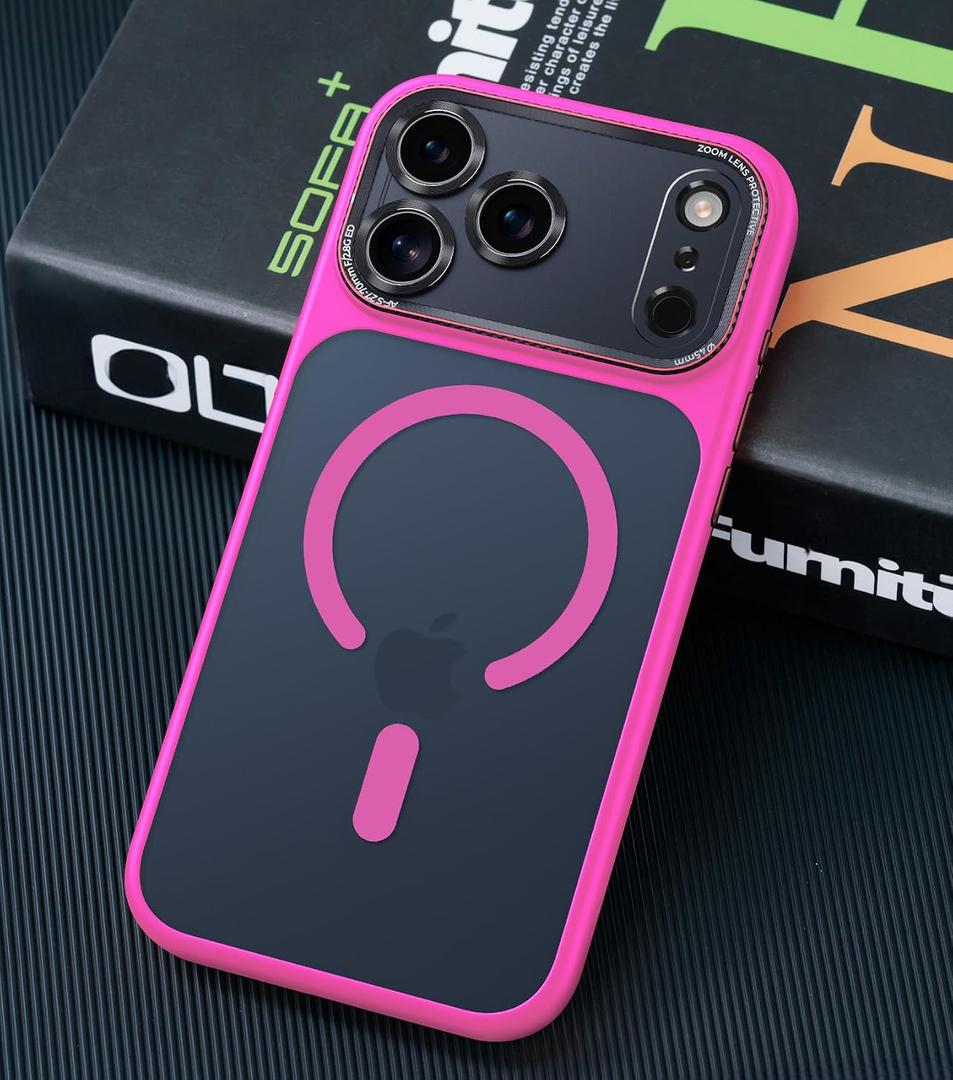 Magnetic for iPhone 17 Pro Max Case with Integrated Camera Protection, [Seamless Work with Magsafe] [Military Grade Shockproof] [Covered Camera Control Button] for iPhone 17 Pro Max 6.9'', Hot Pink