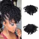 NICENEEDED Short Afro Kinky Curly Bangs Clip, Jerry Curly Clip In Bangs, Front Fringe Hair Pieces Bangs for Black Women Clip in On Hair Extensions Halloween