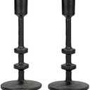 Stonebriar 6" Black Cast Iron Metal Taper Candle Holder Set 2