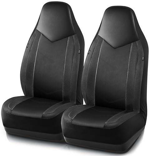 Leather Car Seat Covers,  Carbon Fiber & Mesh Design, High-Back Two Front Set, Waterproof Automotive Seat Covers, Airbag Compatible, Universal Fit for Most Cars (Black & Black) Leather Car Seat Covers,  Carbon Fiber & Mesh Design, High-Back Two Front Set, Waterproof Automotive Seat Covers, Airbag Compatible, Universal Fit for Most Cars (Black & Black)