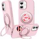 STERKER 360° Rotatable Stand Compatible with iPhone 17 Case with Magnetic [Military Grade Drop Tested][Adjustable Kickstand] Ring Holder Silicone Slim Back Soft Edge, Pink