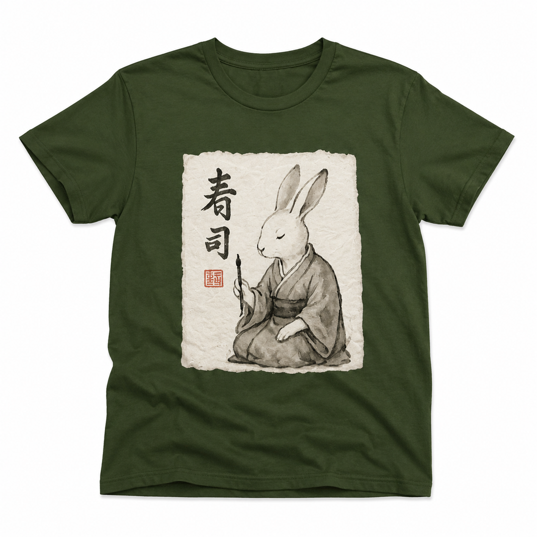 Bunny Rabbit Painting Vintage Japanese Art Anime T-Shirt, Large