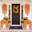 4Pcs Artificial Fall Flowers for Outdoors, UV Resistant Faux Mums Plants, Silk Fake Hanging Flowers for Autumn Porch Planter Patio Yard Garden Decor (Orange Yellow)