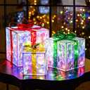 Set of 3 Christmas Lighted Gift Boxes,8 Light Modes Light Up Present Boxes Christmas Decorations for Indoor Outdoor Porch Yard Tree holiday decorColor Changing, Translucent
