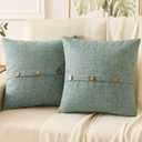 HAUSSY Sage Green Linen Decorative Throw Pillow Covers 24x24 Inch Set of 2, Square Euro Cushion Case with 3 Vintage Buttons,Modern Farmhouse Home Decor for Couch,Bed