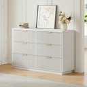 Ball & Cast Fluted Dresser for Bedroom with 6 Drawers,47" W Modern Chest of Drawers with Metal Handles,Wood Dresser TV Stand,Closet Dresser Drawers Organizer for Living Room,Hallway,White, 15.4"D x 47.3"W x 31.5"H
