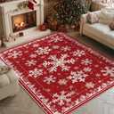 Artoid Mode Red Snowflake Pinecone Winter Area Rug, Christmas Home Decor Low-Profile Non-Slip Washable Large Rug for Living Room Bedroom Farmhouse Dining Room Kids Playroom 5x7 Feet